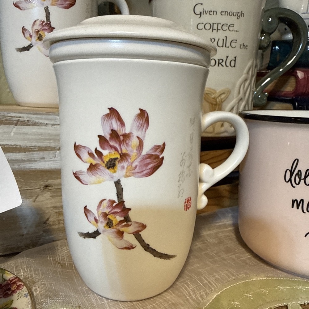 Teavana Tea Cup Infuser Flower Fine Porcelain 3 Piece Set READ DESCRIPTION